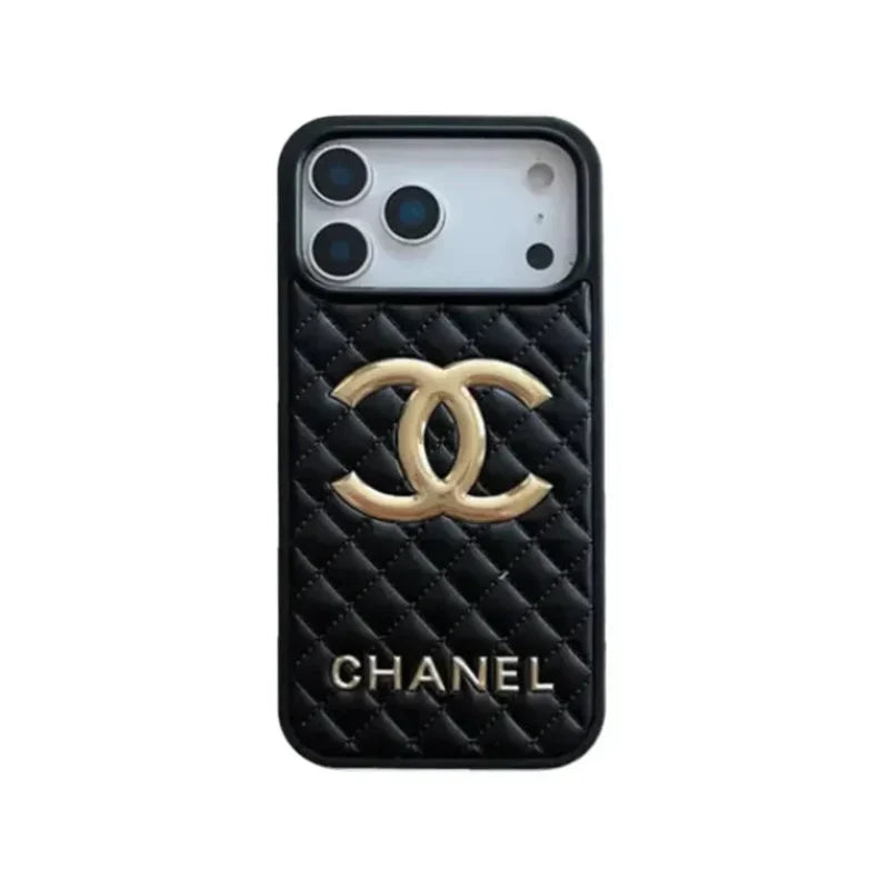 Chanel Premium Quilted Leather Case with CC Emblem for iPhone 13-18 Pro & Pro Max