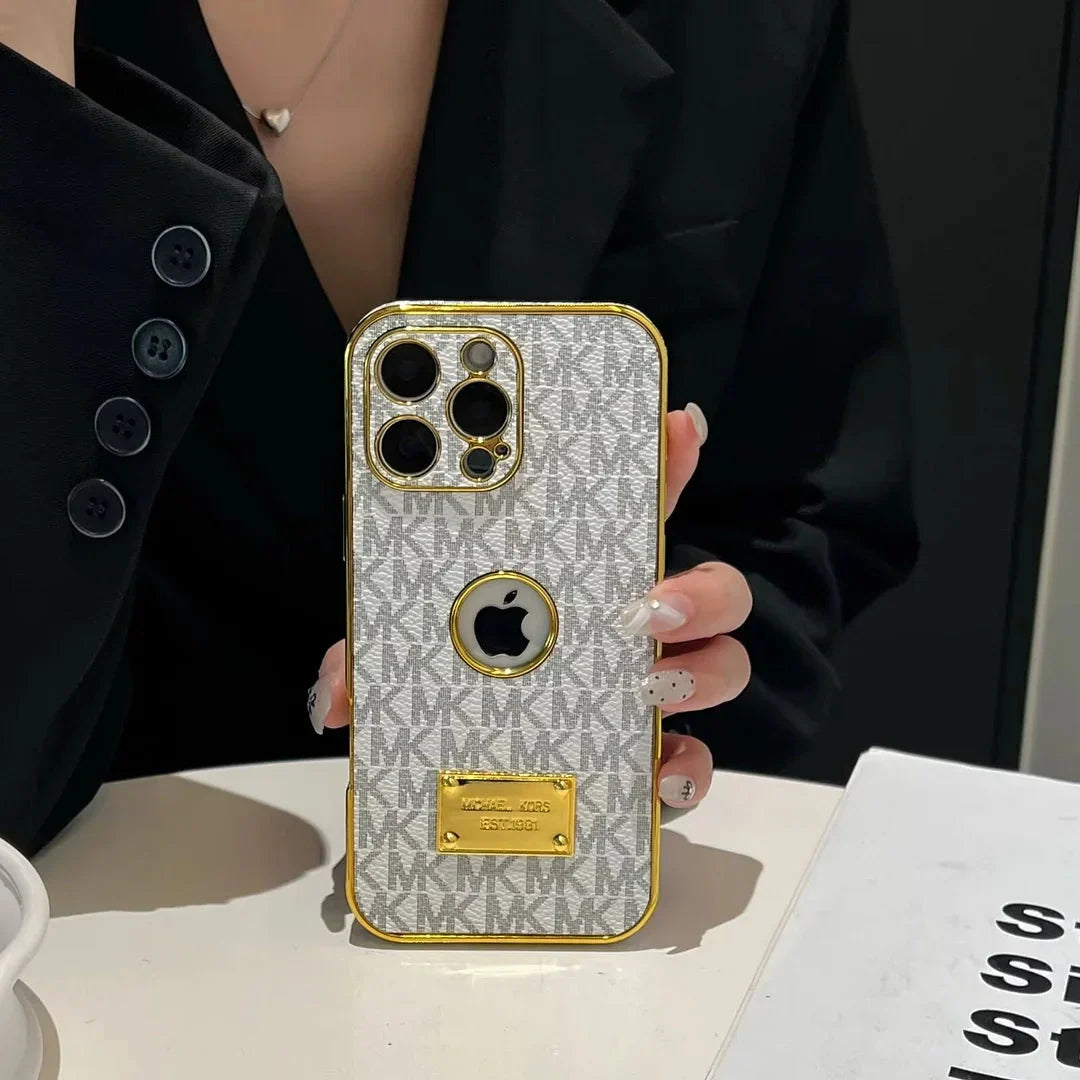 Gold Monogram Signature Canvas Leather iPhone Case