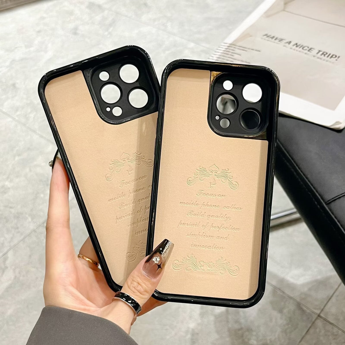 3D Monogram Embossed Leather Case for iPhone