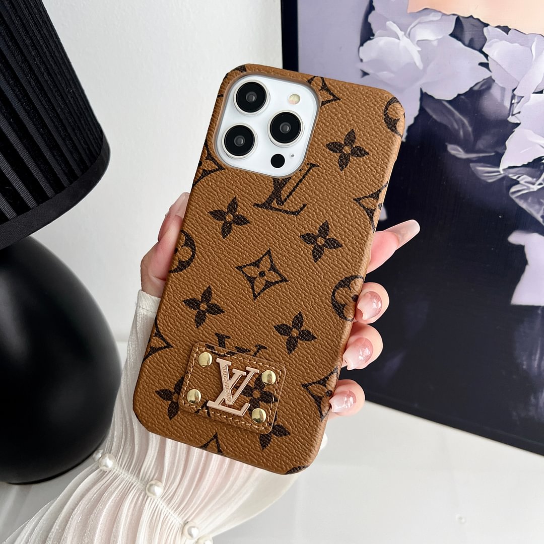 Luxury Monogram Leather Case Hard Back PC for iPhone 12-18 Pro & Pro Max