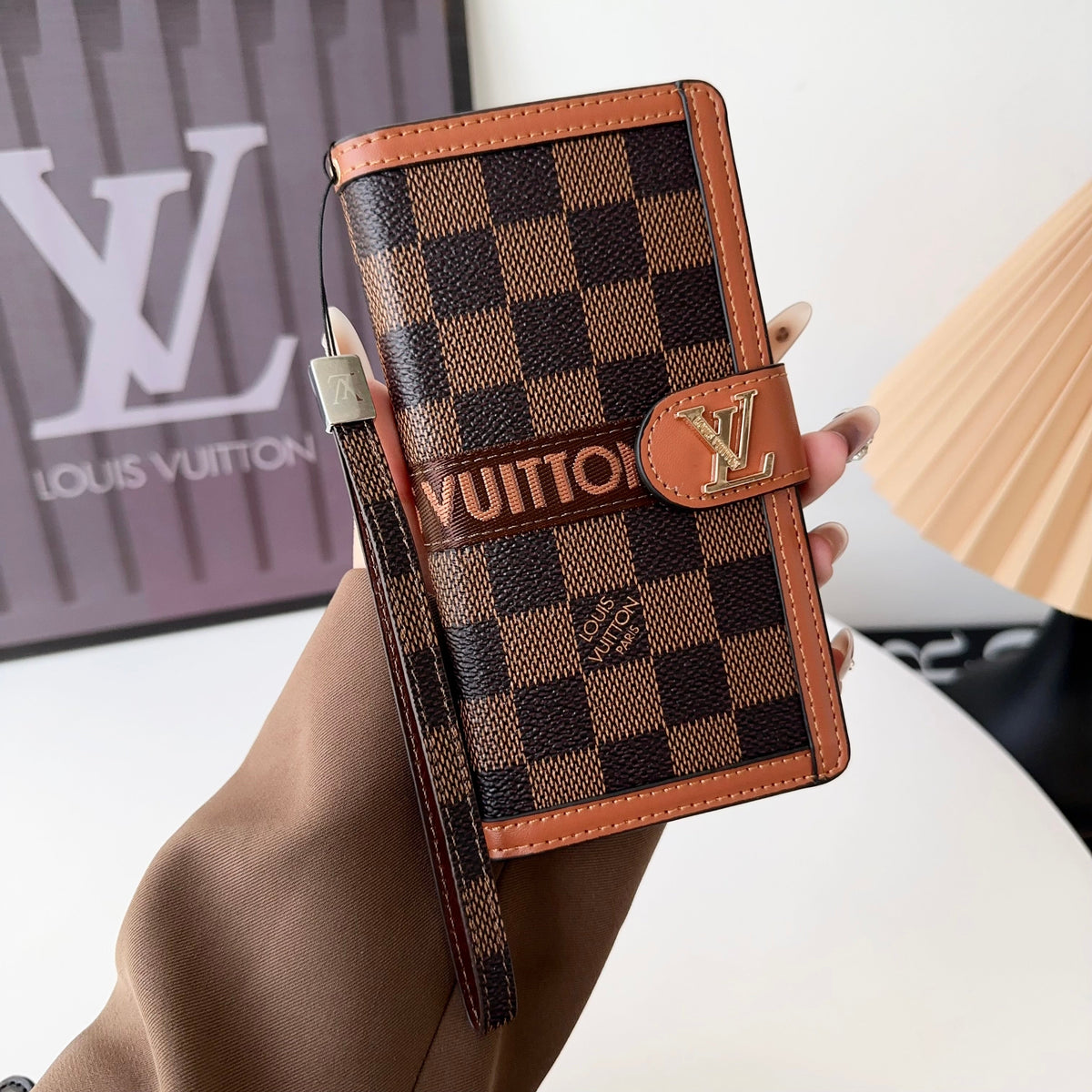 Premium Genuine Leather Monogram Wallet Card Holder for iPhone 13-18 Pro & Pro Max