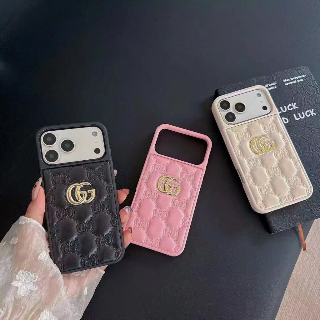 Luxury Stamped Leather iPhone Case for 13-18