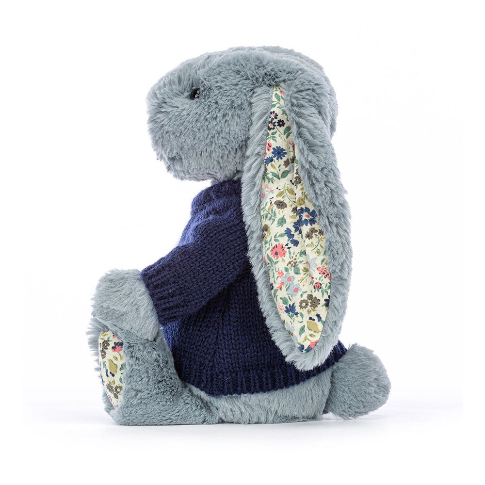 Blossom Dusky Blue Bunny with Personalised Navy Jumper