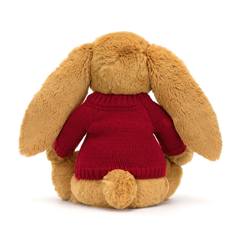 Bashful Golden Bunny with Personalised Red Jumper