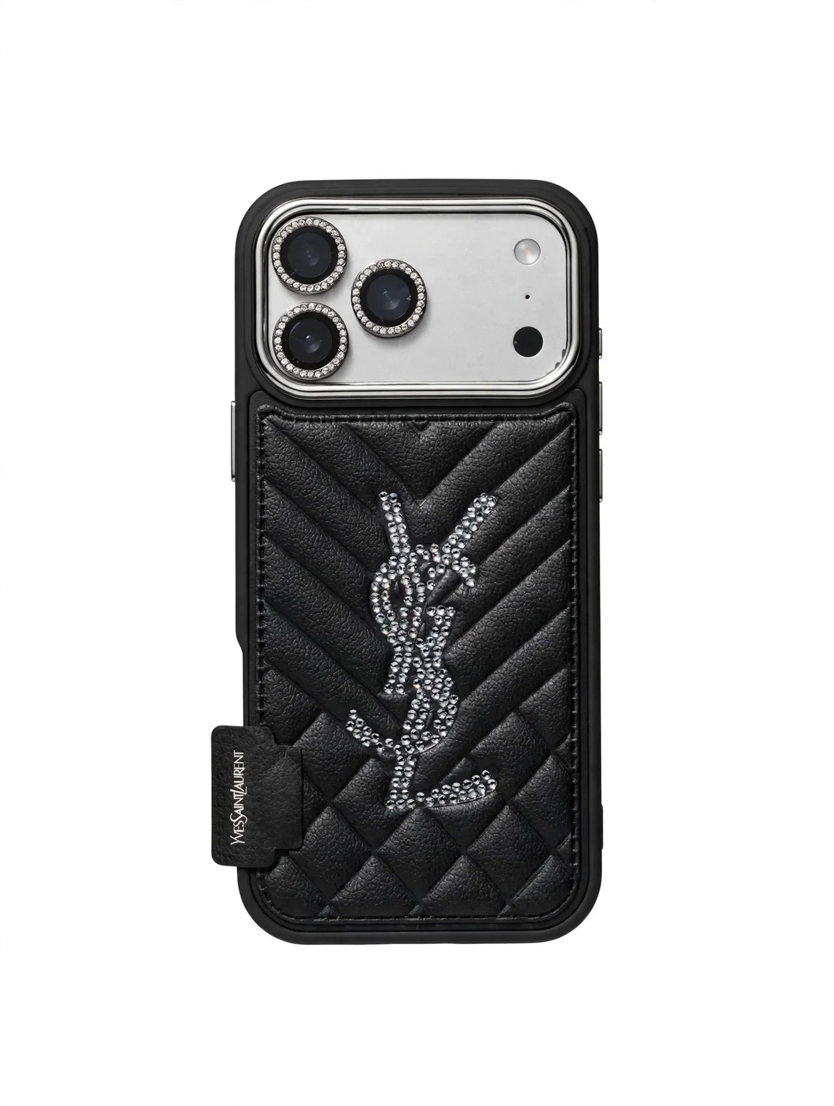 Luxury Rhinestone YSL Quilted Leather Phone Case For iPhone 13-18 Pro & Pro Max