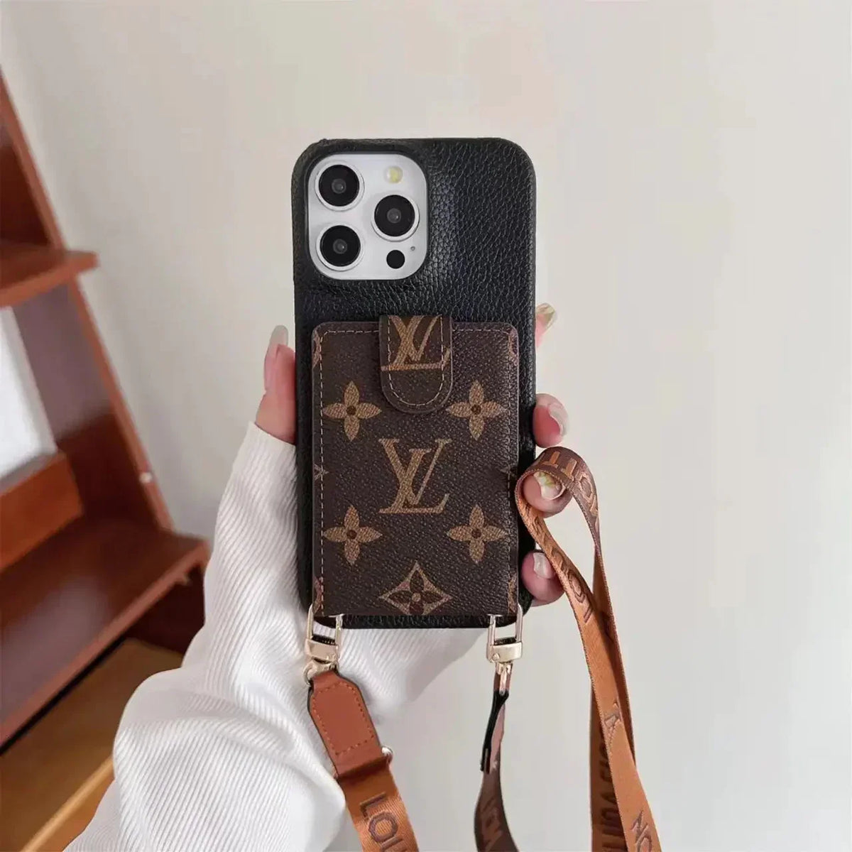 Luxury LV Phone Case Card Holder Detachable Lanyard for iPhone 12-18 Pro & Pro Max