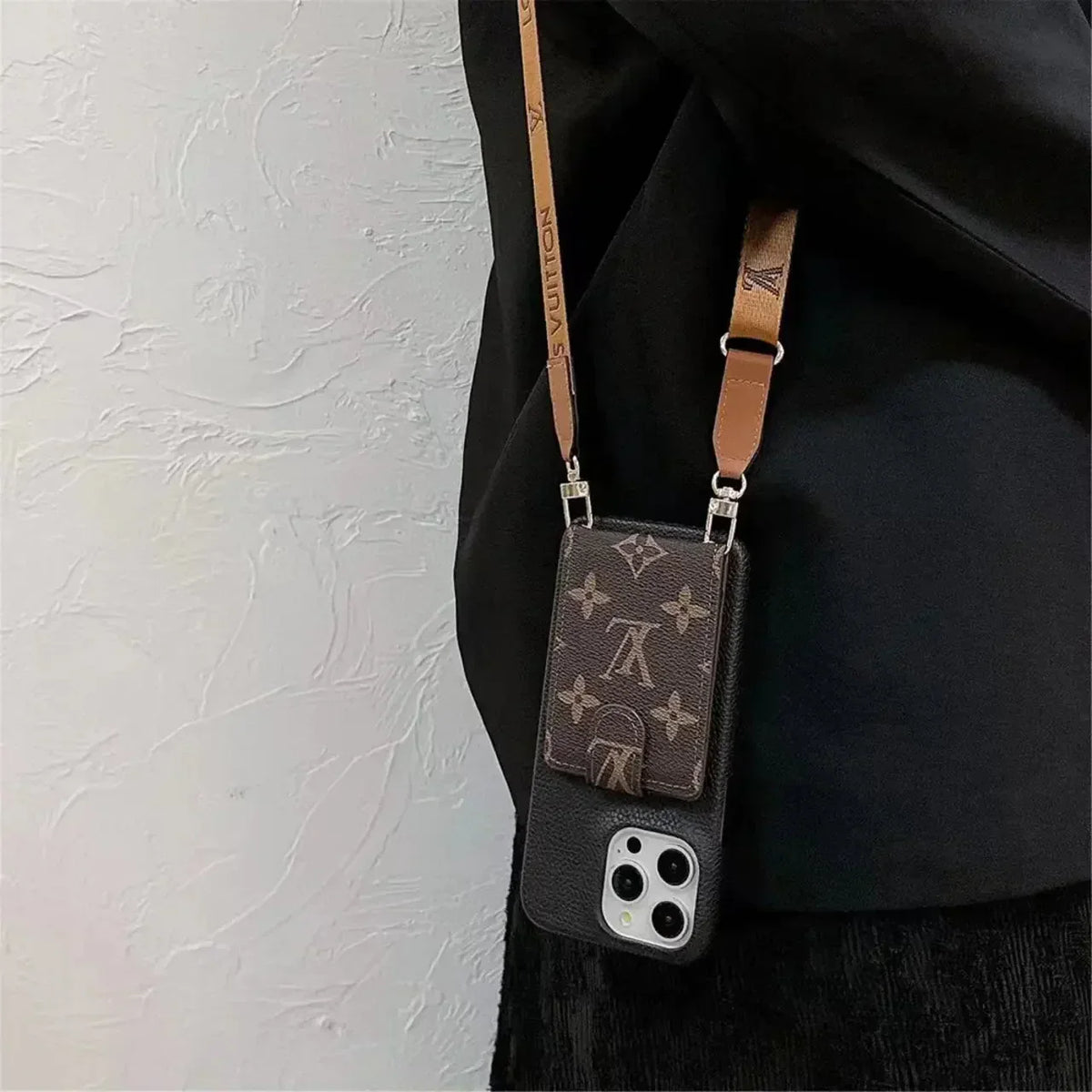 Luxury LV Phone Case Card Holder Detachable Lanyard for iPhone 12-18 Pro & Pro Max