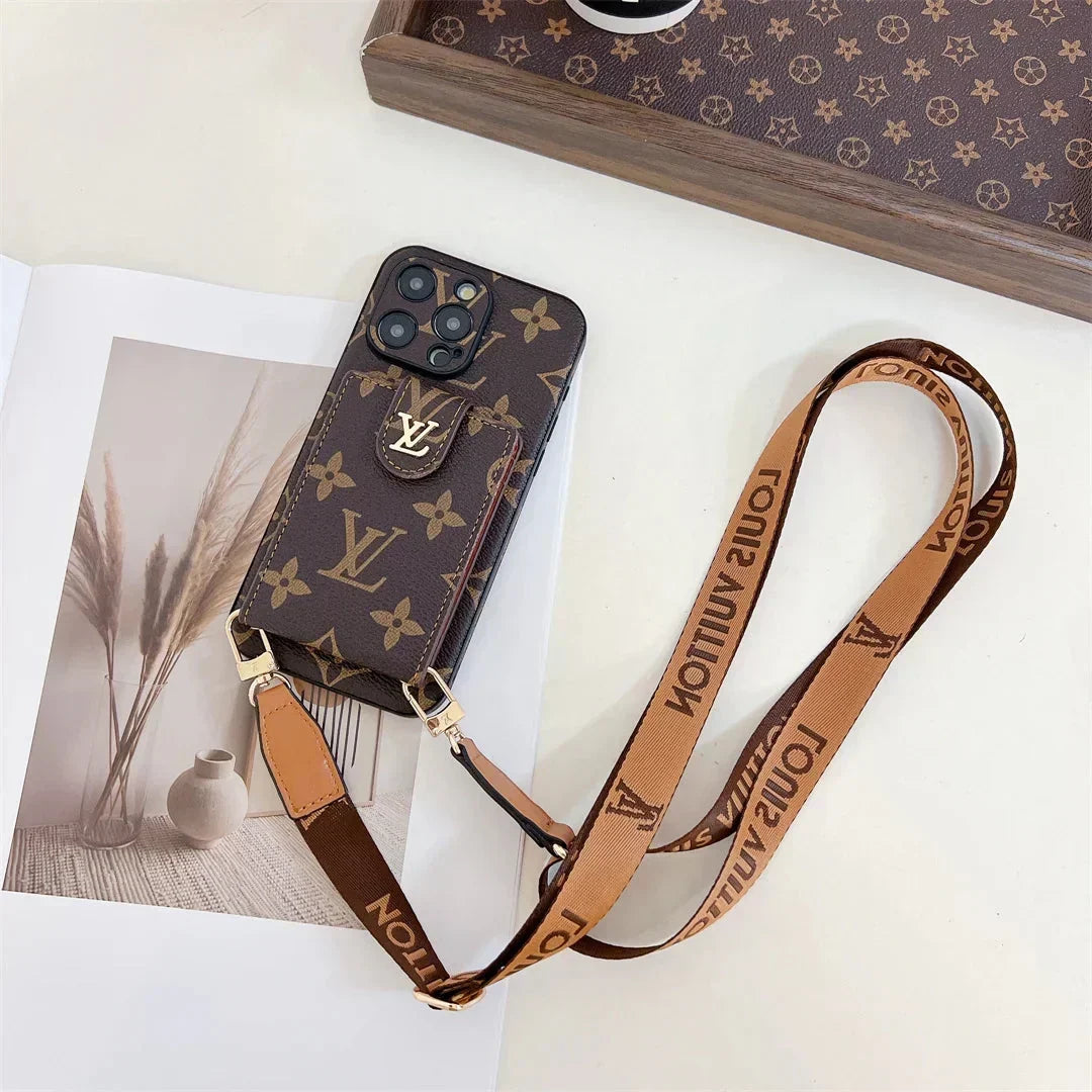 Leather LV Card Holder Crossbody Case for iPhone 13-18 Pro & Pro Max