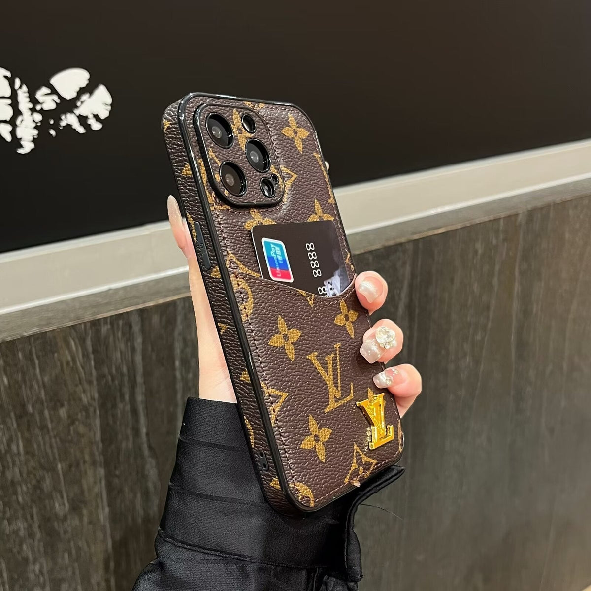 Classic Canvas Leather Monogram Card Holder Phone Case for iPhone 12-18 Pro & Pro Max