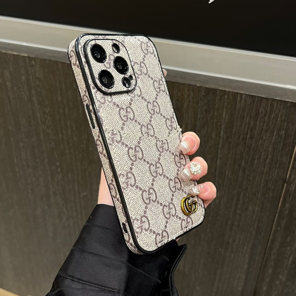 Classic Canvas Leather Monogram Card Holder Phone Case for iPhone 12-18 Pro & Pro Max