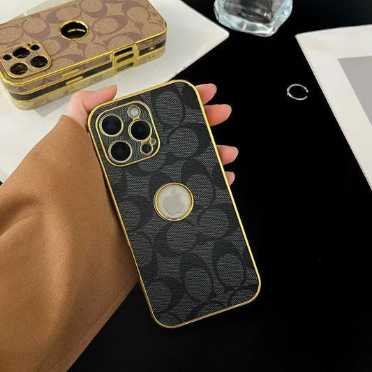Inspired Luxury Monogram iPhone Case with Gold Trim