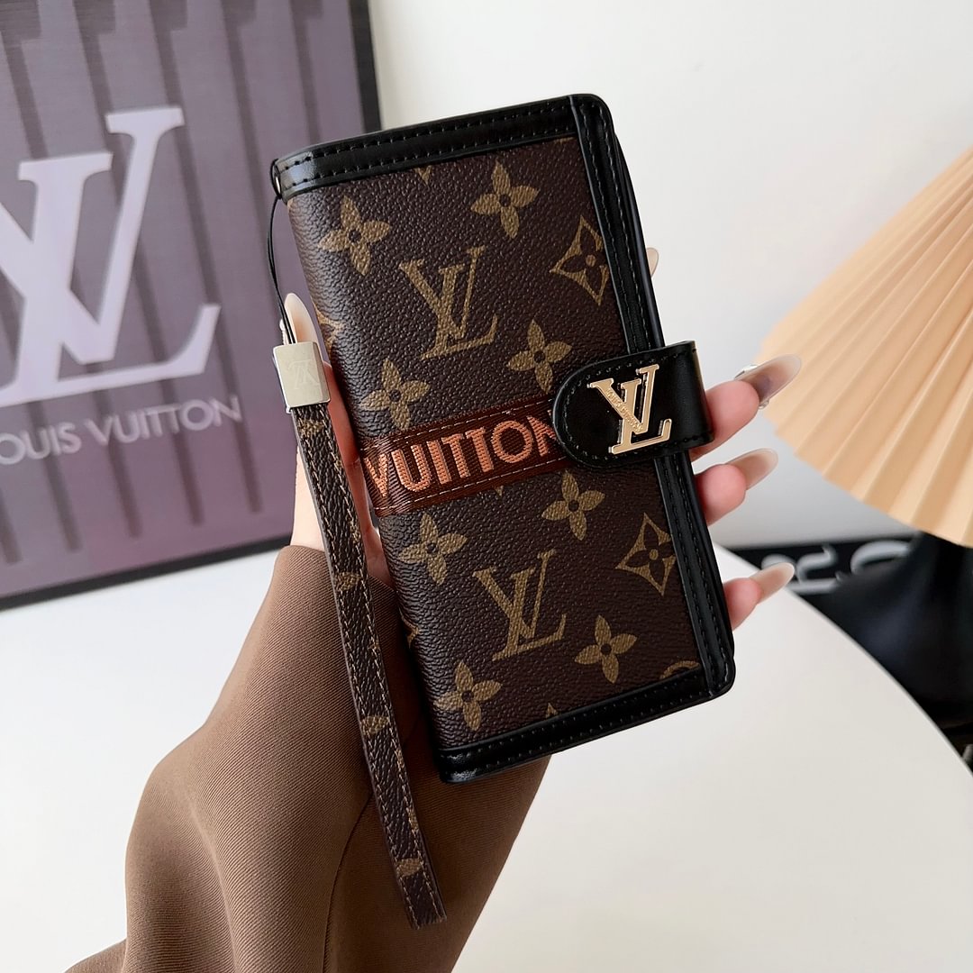 Premium Genuine Leather Monogram Wallet Card Holder for iPhone 13-18 Pro & Pro Max