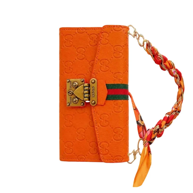 Luxury brand Plain Leather Crossbody Wallet Case For iPhone 12-17