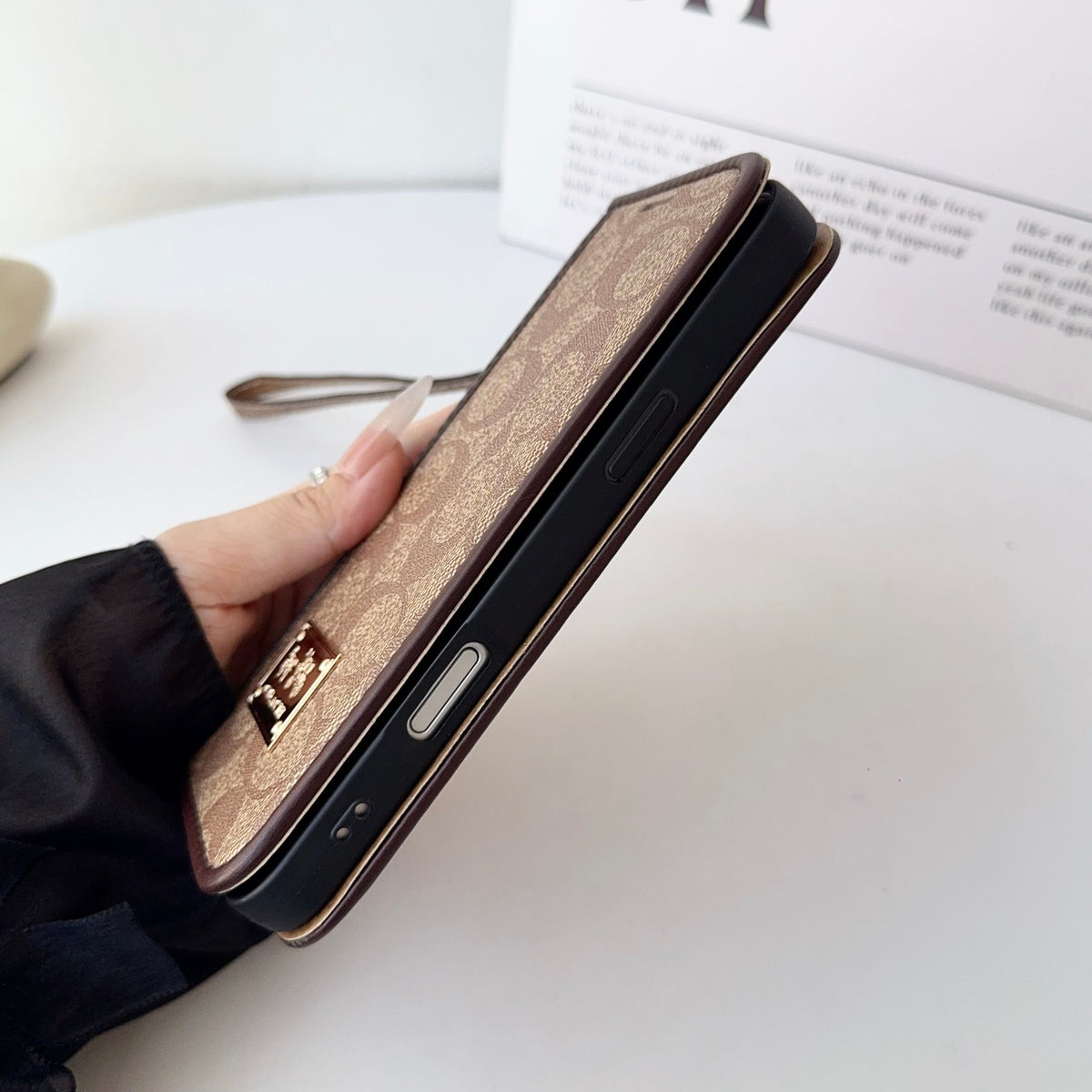 Leather Fold Coach iPhone Case with Wallet and Strap for iPhone 12-18 Pro & Pro Max