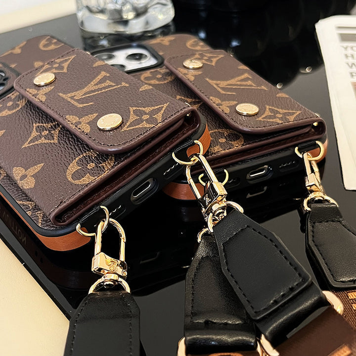 Lou Card Bag Chain Brown Phone Case with Strap for iPhone 12-18 Pro & Pro Max
