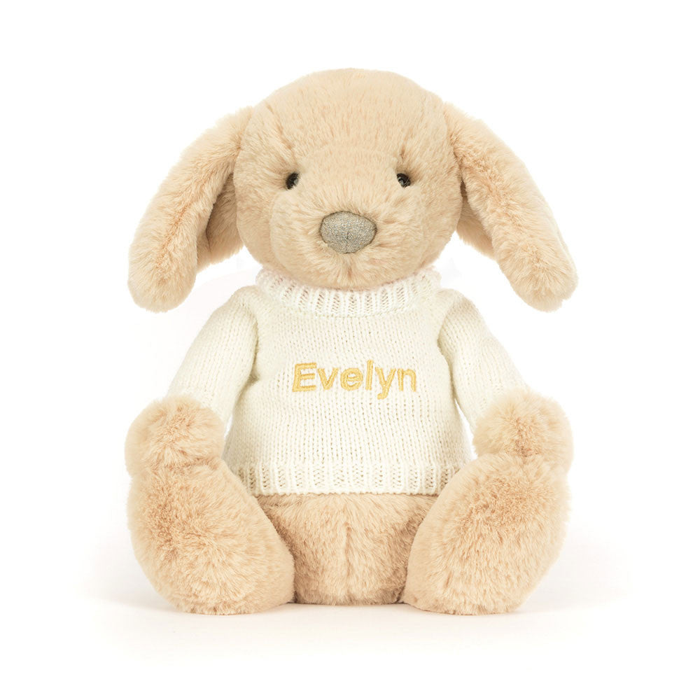 Bashful Luxe Puppy Orlando with Personalised Cream Jumper