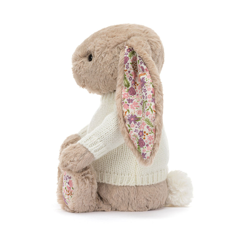 Blossom Beige Bunny 'Petal' with Personalised Cream Jumper