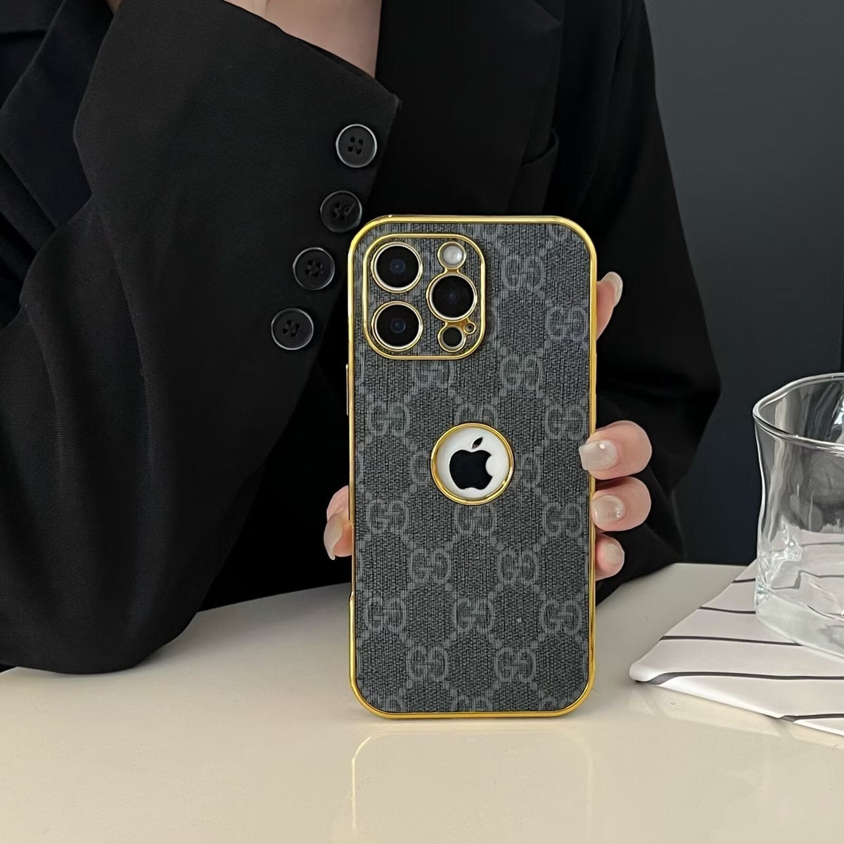 GG Clear Gold Monogram Case for iPhone 13-18 Pro & Pro Max