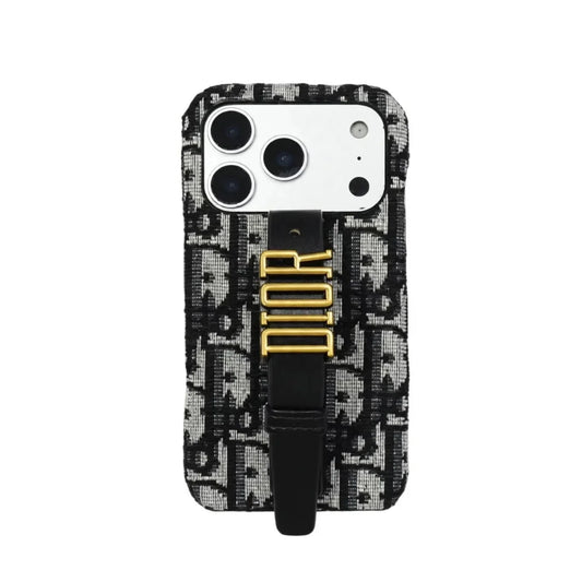 Luxury Case with Adjustable Gold-Tone Hand Strap for iPhone 12-18 Pro & Pro Max
