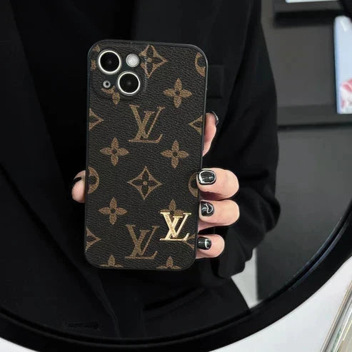 Monogram Leather Case with Camera Protection for iPhone 12-18 Pro & Pro Max