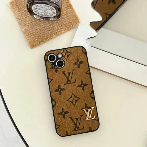 Monogram Leather Case with Camera Protection for iPhone 12-18 Pro & Pro Max